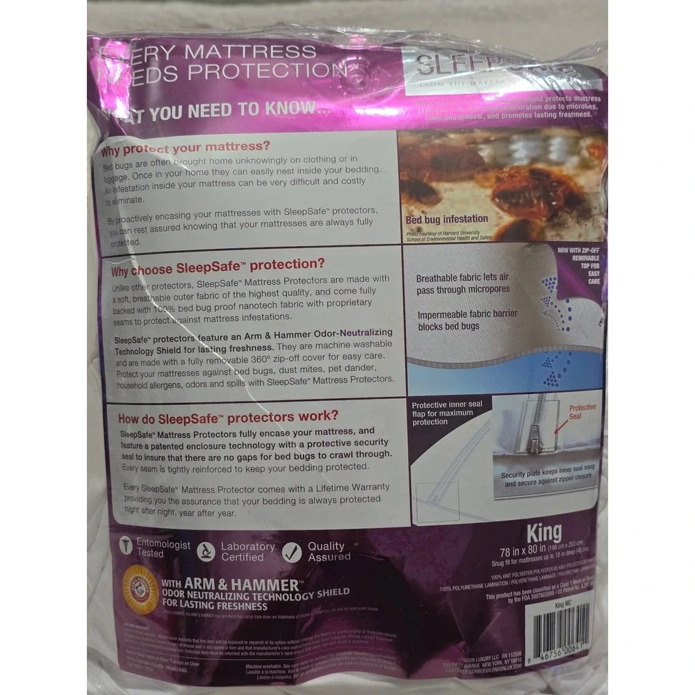 SleepSafe King Premium Anti-Bed Bug Mattress Protector Zip-Off Top Arm & Hammer